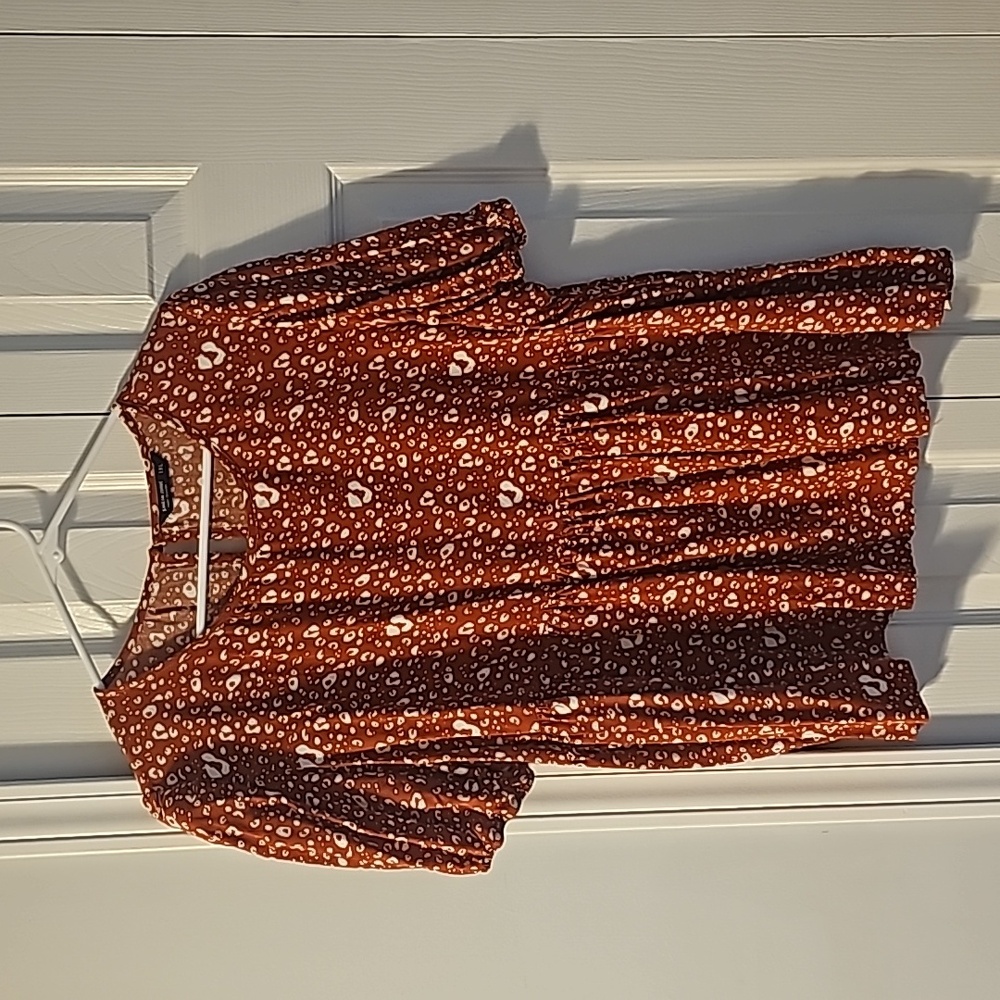 Puff sleeve allover print smock top